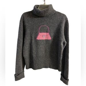 Alexandra Bartlett turtleneck sweater grey purse printed beaded lambs wool XL